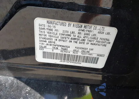 2015 Infiniti Q50 from USA, damaged, VIN JN1BV7AP5FM344524